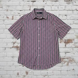 Polo Boy’s Short Sleeve Casual Shirt - Purple Black White Checkered, Size 16